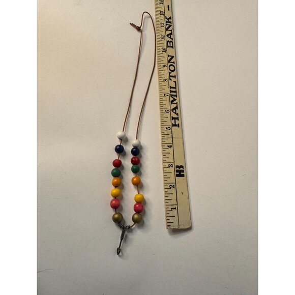 Colorful Wooden Bead Necklace With Brass Accents & Arrow Pendant On Leather Cord - Picture 10 of 16